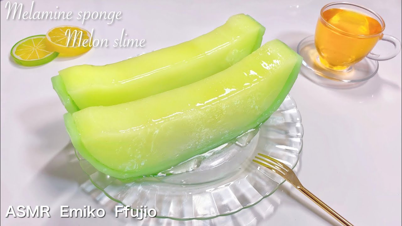 【ASMR】🍈浸透率100%シャキシャキメロンスポンジスライム🍈【音フェチ】멜라민 스펀지 슬라임 자른다  Melamine sponge Melon slime No talking ASMR