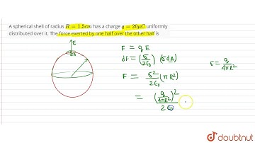 A spherical shell of radius `R = 1.5 cm` has a charge `q = 20muC` uniformly distributed over it....