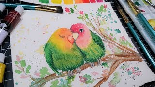 Watercolor Lovebirds! Easy Real-time Painting Tutorial! screenshot 2