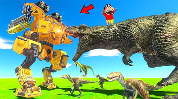 ROBOT vs EVERY UNIT | SHINCHAN and CHOP fight DINOSAURS😱|😂Funny game in Hindi animal revolt battle