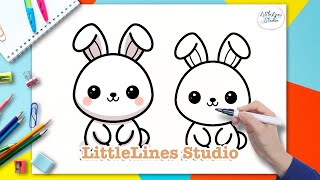 Easy Step-by-Step Cute Rabbit Drawing Tutorial | LittleLine Studio | Painting and Coloring for Kids