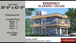 30' x 42' House Plan | 140 Gaj me | नीचे दुकान ऊपर मकान का नक्शा | 2 Shops on Ground & House on Top