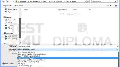 Save the current document as Word Template type under the name test.dotx in IL-ates\Word folder...