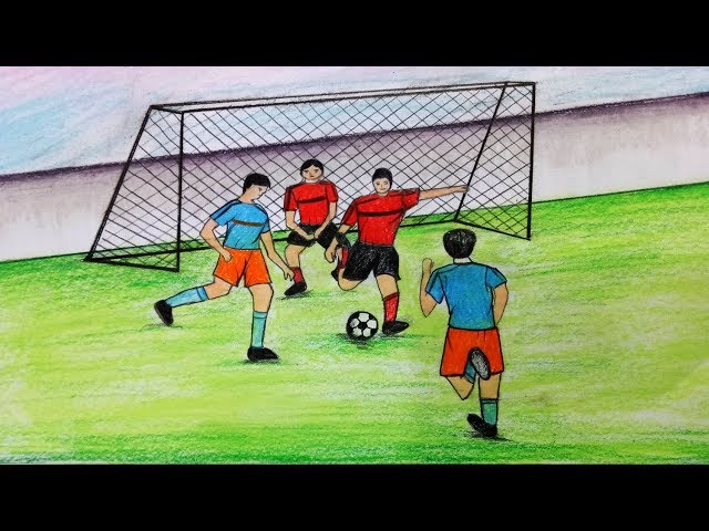 How to draw a boy playing Football - YouTube