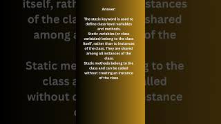 Java interview Q&A: Static Keyword #class #instances #methods #blocks #initialize  #memory #variable