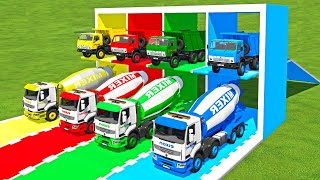 TRANSPORTING COLORED DUMP TRUCK & MIXER ELKON TRUCK TO GARAGE WITH MERCEDES ACTROS TRUCK! FS22 !!
