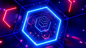 4K Fast Moving Hexagon Tunnel Blue & Red Color Neon Light Screensaver Motion  Background Video Loop