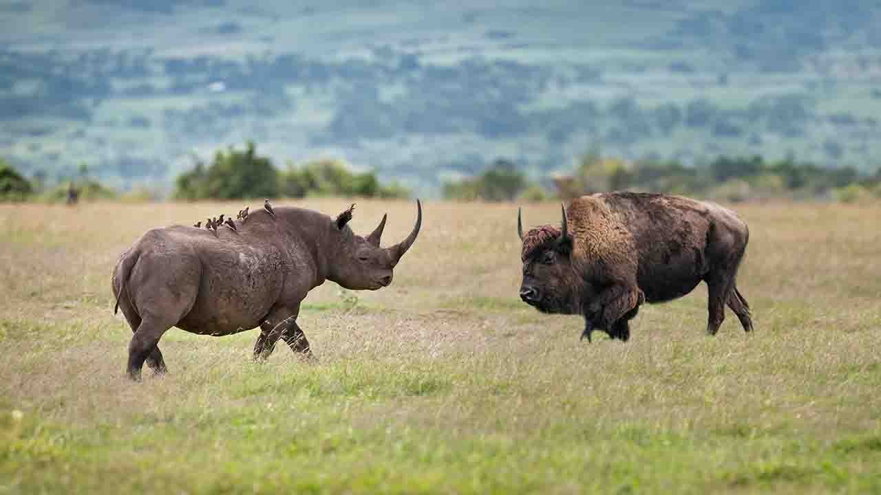 BISON TIDAK GENTAR MENGHADAPI BADAK, TOP 10 Pertarungan Bison VS Badak, Sapi, Serigala, Beruang