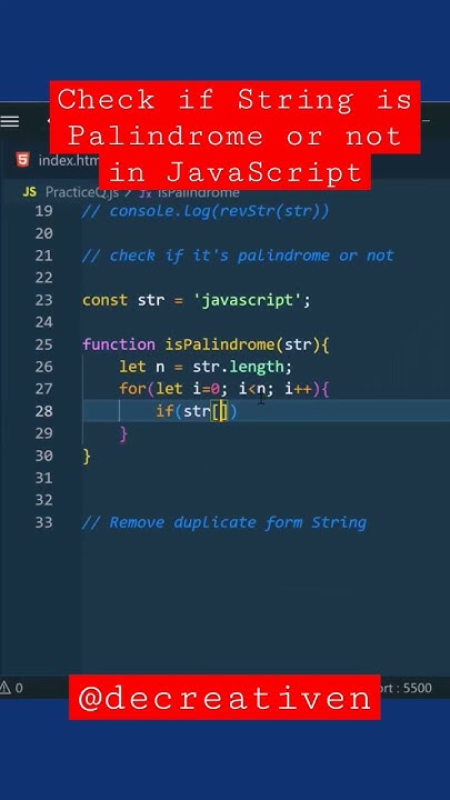 Check if string is palindrome or not in javascript #js #webdevelopment ...