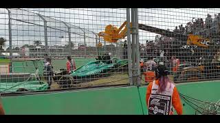 Full Vettel's Aston Martin being recovered after crash at Turn 10, FP3 @ 2022 Australian F1 GP. Guide