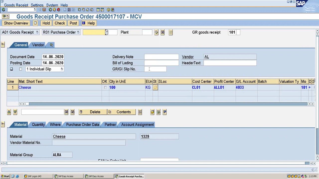 goods receipt for account assignment sap