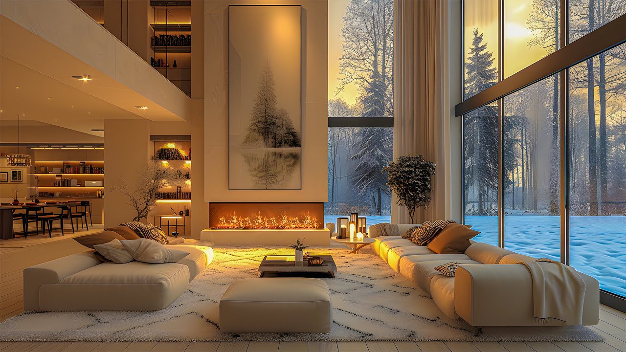 Winter Jazz Music In A Cozy Living Room   Soft Jazz Background Music With Relaxing Fireplace Sounds