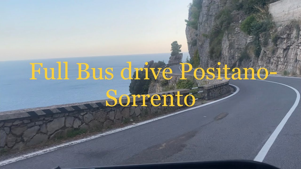 Positano Sorrento dangerous road bus drive on the Amalfi Coast Italy