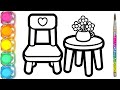 Menggambar Kursi, Meja dan Bunga | Mewarnai dan Melukis untuk Anak-anak