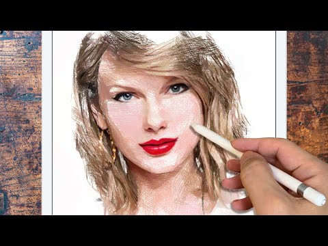 Drawing Taylor Swift | Using Procreate of iPad Pro - Timelapse | I draw only with lines | HagruDraw