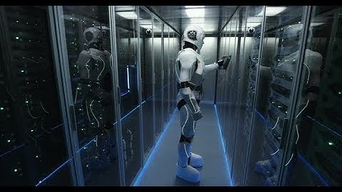 Futuristic Android Robot Working in Server Room | Stock Footage - Videohive
