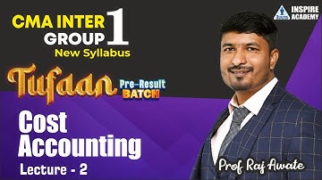 CMA Inter Group 1 |  Cost Accounting Lec. 2 | Inspire Academy | Toofan Batch
