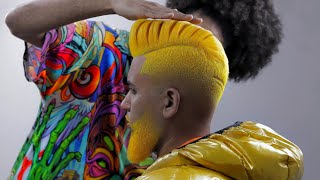 🟡CRAZY YELLOW🟡 ele fez corte e barba completamente amarelo 😱