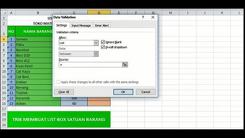 Cara Membuat List Box di Excel Untuk Membuat Satuan Barang #Tutorialexcelsederhana#Belajarexcel