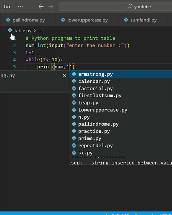 python program to print table#table#pythonprogramming - YouTube