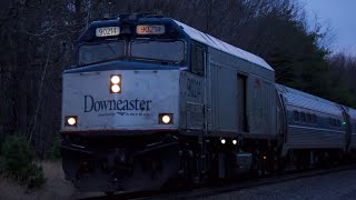 Amtrak Downeaster NPCU 90214 leading at Willie Hill Rd Wells ME 4/19/2024