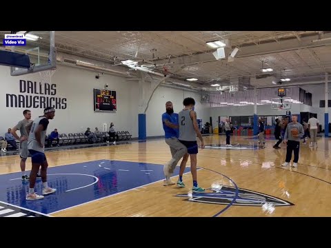 Mavericks rookie  Dereck Lively II working with Tyson Chandler in todays post practice