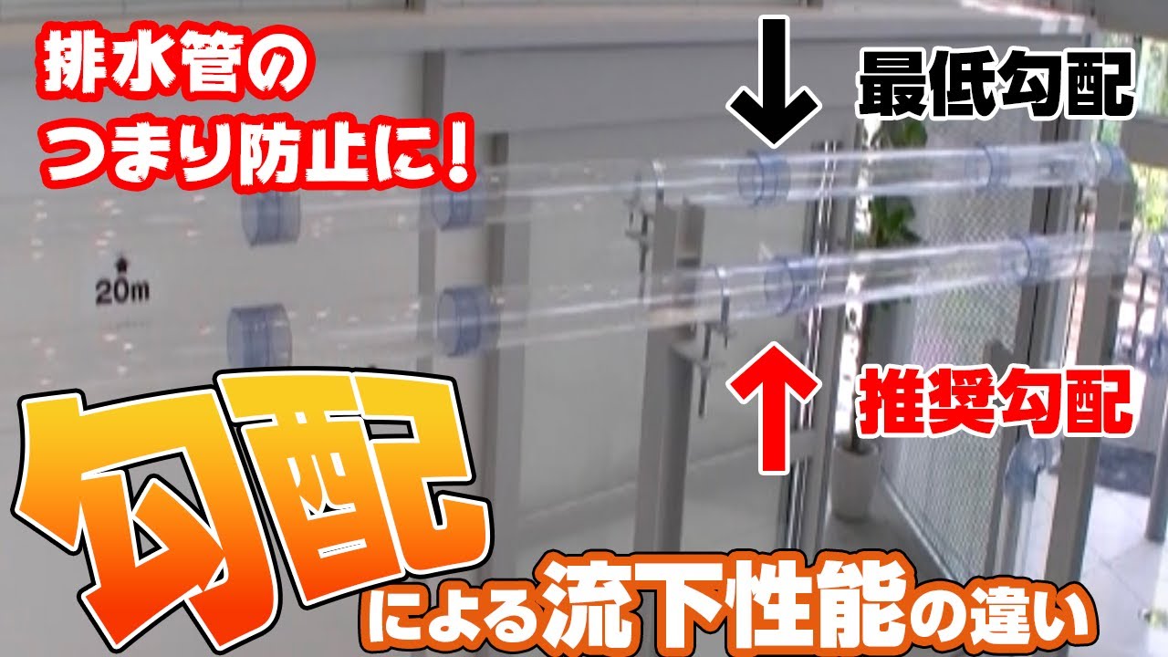 【排水管のつまり防止】管路勾配による流下性能の違い【透明配管】