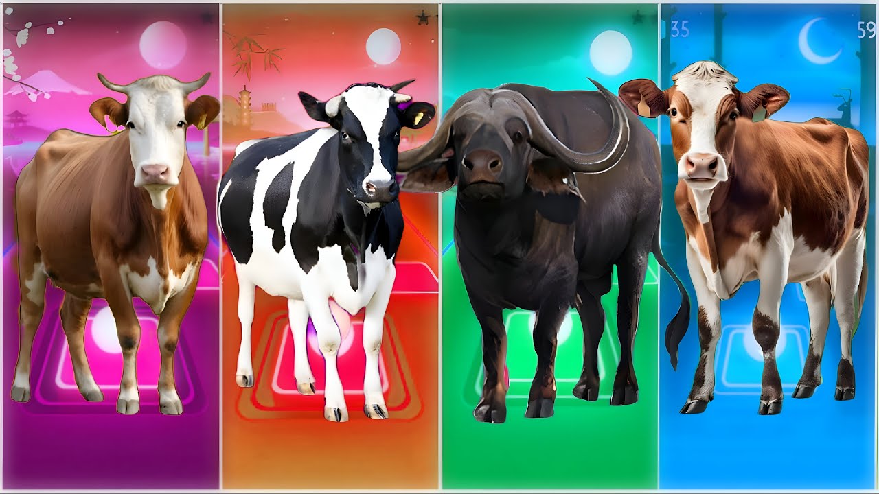 Funny Cow 🐄🆚 Funny Bull 🐂🆚 Funny Buffala 🐂🆚 Funny Bison 🦬|Coffin Dance Remix | Tiles Hop 2025
