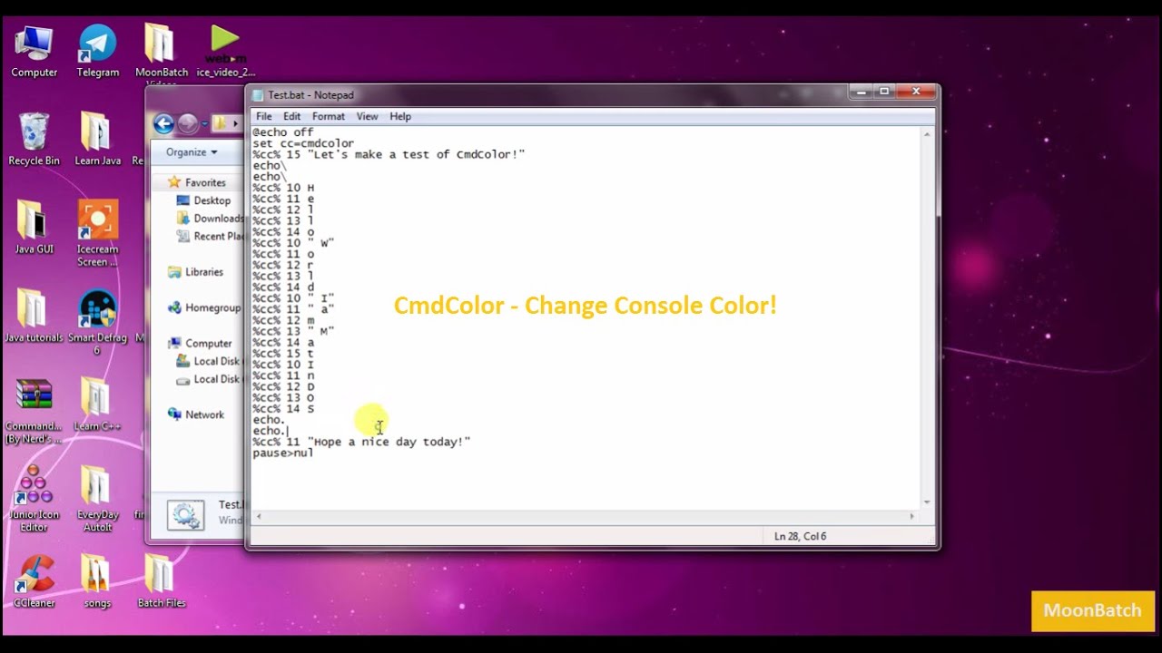 CmdColor - A console color changer! - YouTube