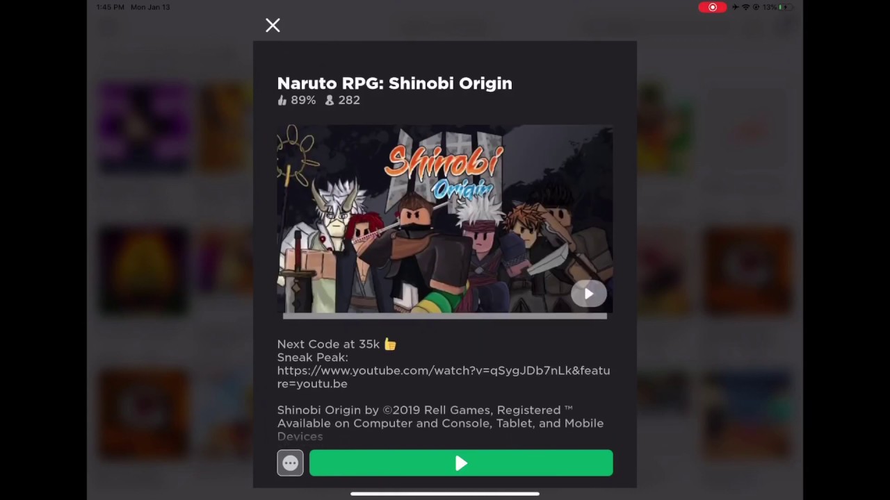 New Free Code Sennigan Naruto Rpg Shinobi Origin All Working