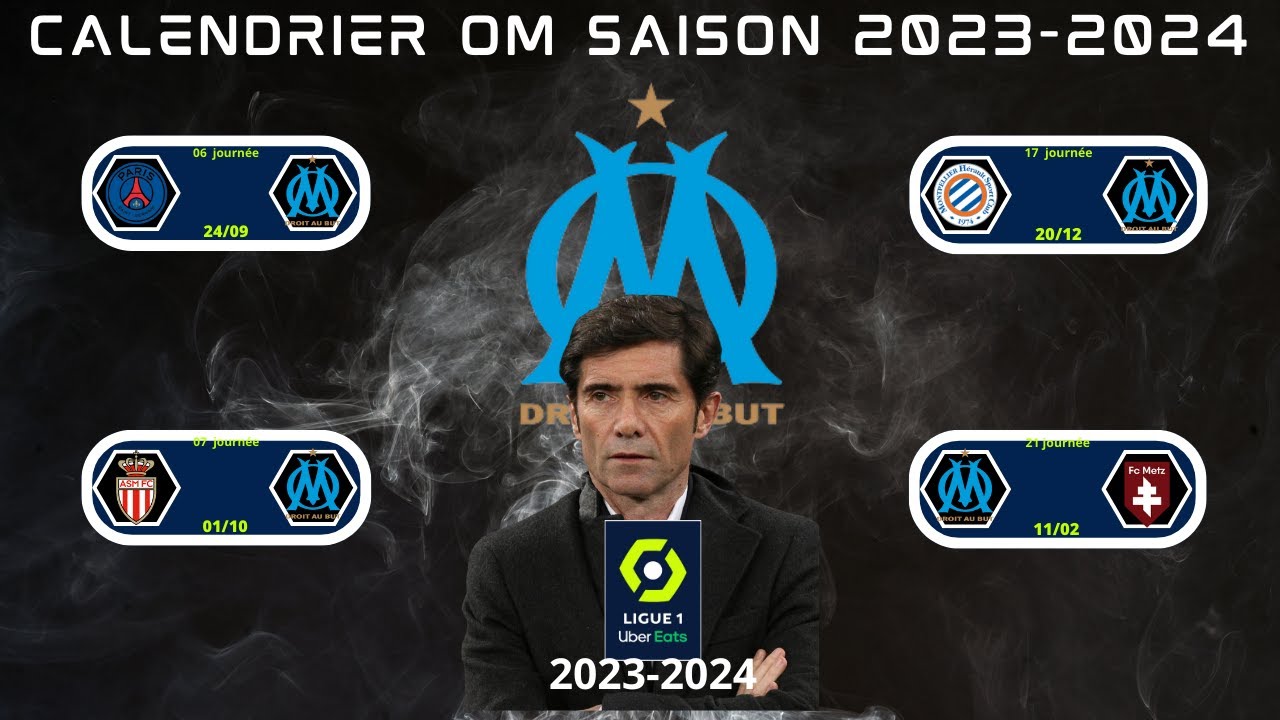Calendrier Marseille ligue 1 saison 2023 2024 