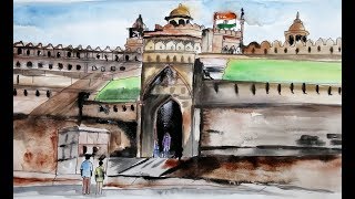 How to draw Red Fort / Easy Independence day drawing / The Red Fort / Red fort drawing for beginners