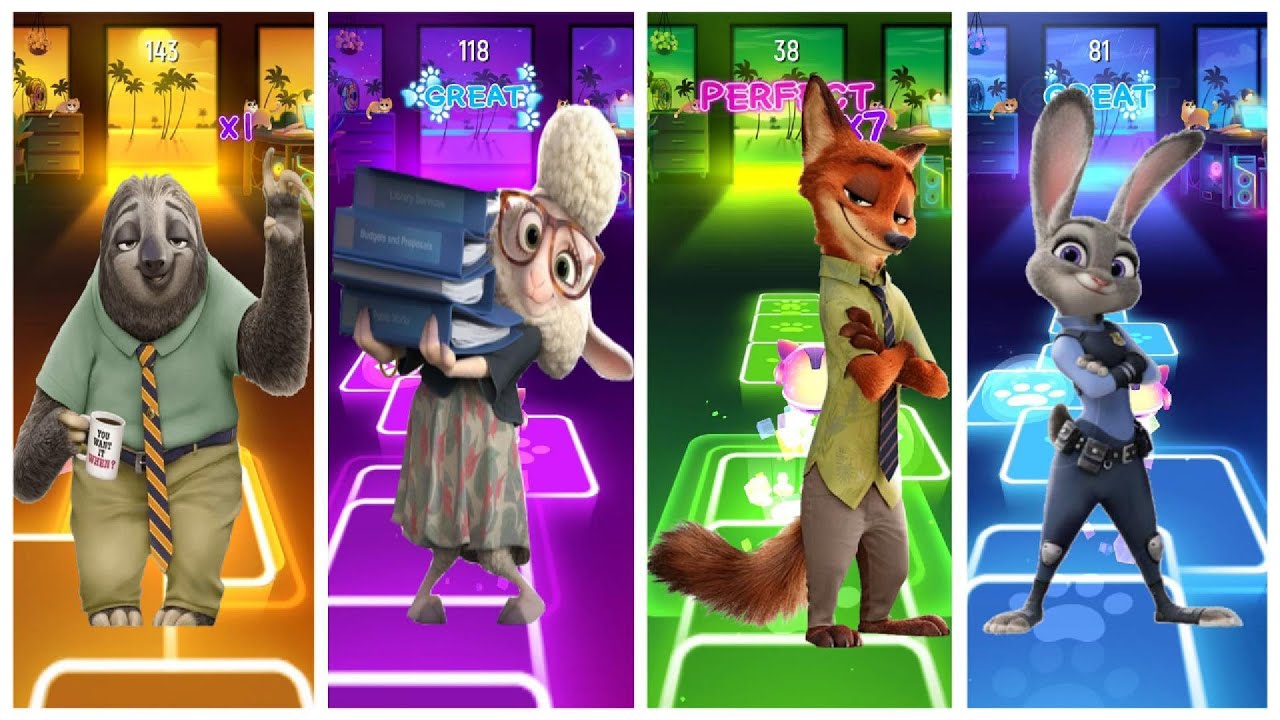 Zootopia Characters in Happy Hop Tiles Challenge