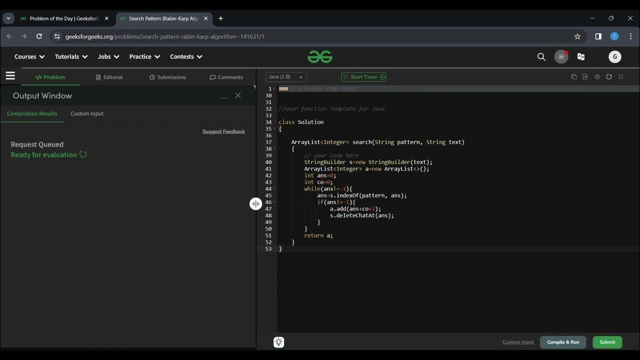Search Pattern (Rabin-Karp Algorithm) | 06-03-2024 | GFG | POTD | JAVA ...
