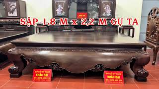 Sập trơn  gụ ta 1,8 m x 2,2 m  vân như trắc. Đồ gỗ  Khắc Đại . Hotline:0978404214