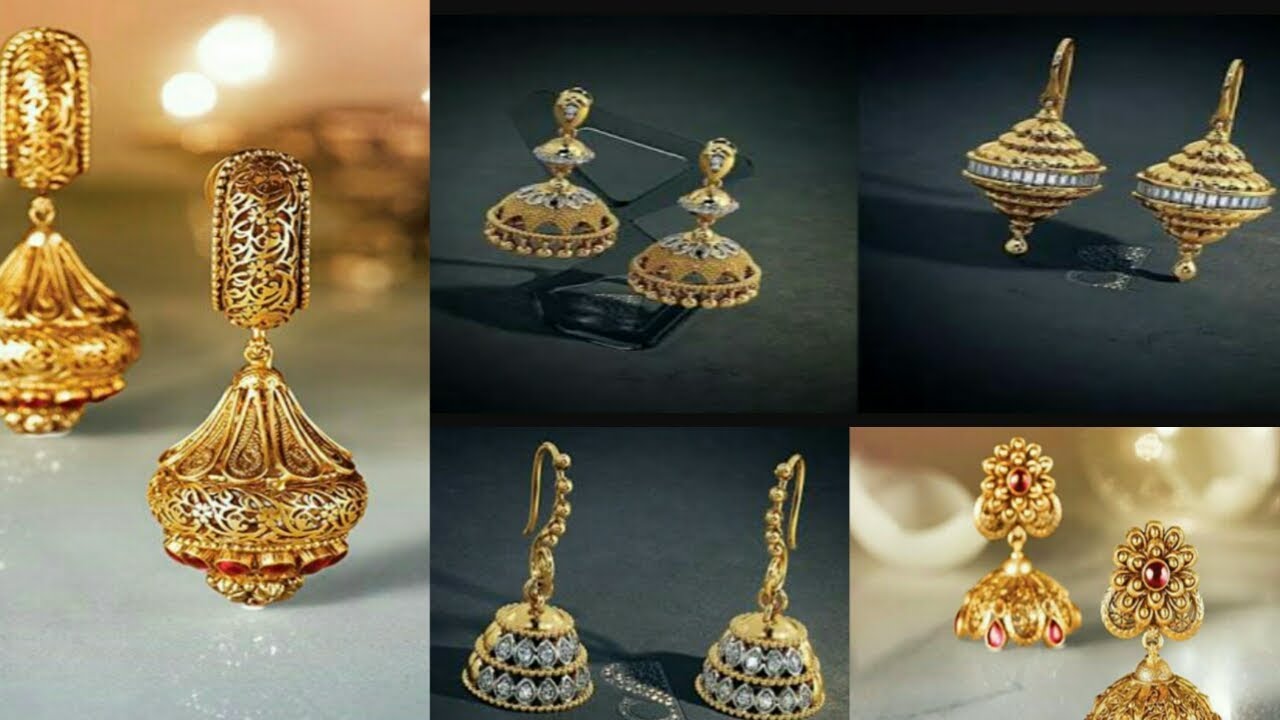 हल्की वजन की छोटी Gold झुमकियों Gold jhumka के कुछ चुने हुए best  collection, small gold jhumka - YouTube