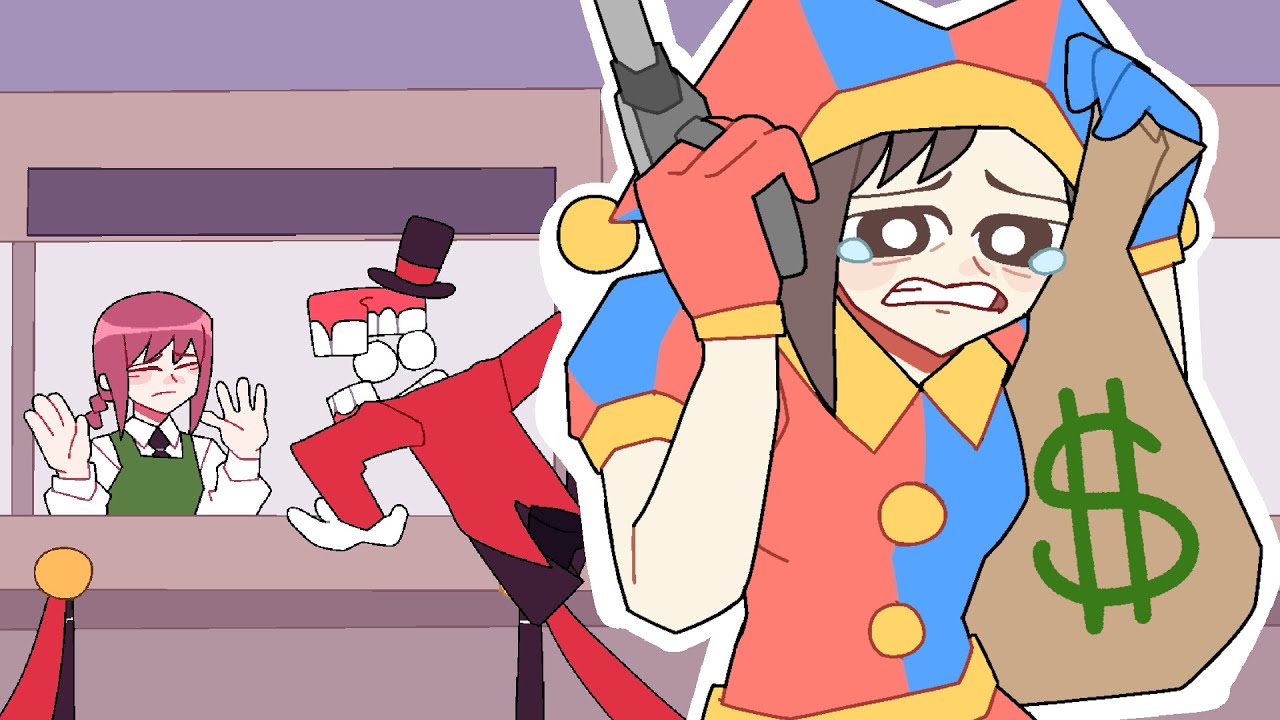 caine and pomni rob a bank | ChainsawMan animation