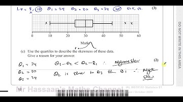 WST01/01, (IAL), Edexcel, S1, Jun/Oct 2020, Q4, Box & Whisker Plots, Outliers, Skewness