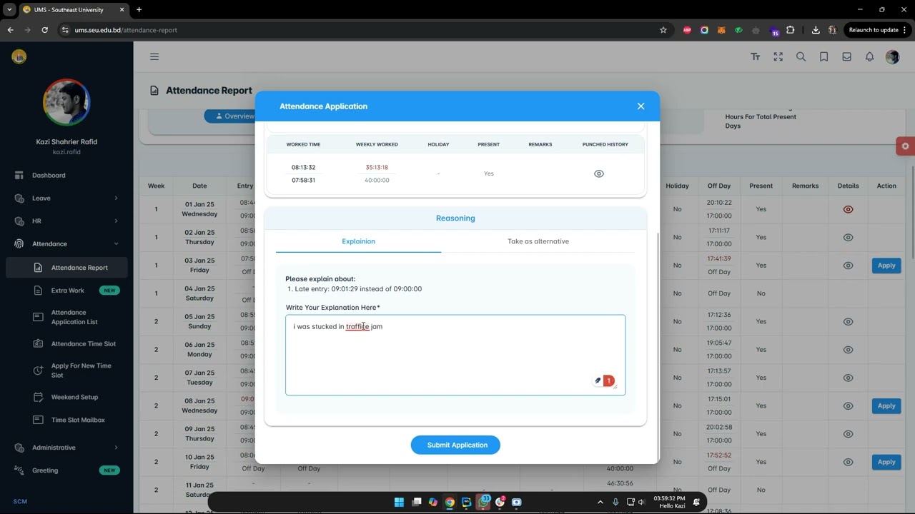 Late Attendance Apply in UMS
