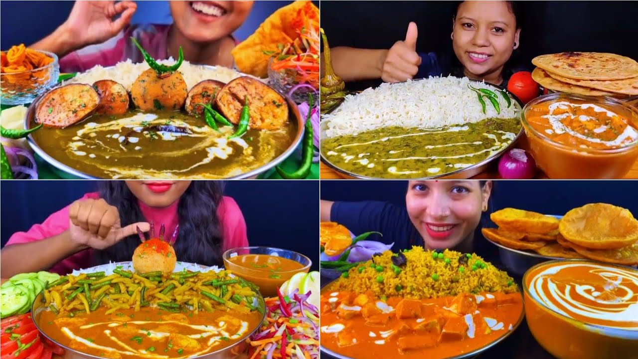 Asmr Eating Spicy Sahi Paneer Kala Dal with Rice Pulao Aloo Bharta Begun Bhaja 😋 Mukbang Compilation
