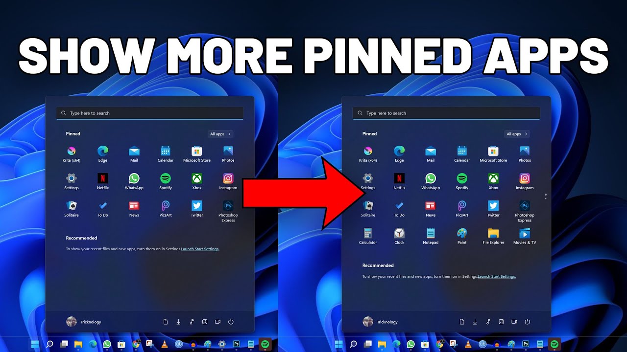 How To Show More Pinned Apps In Windows 11 Start Menu YouTube