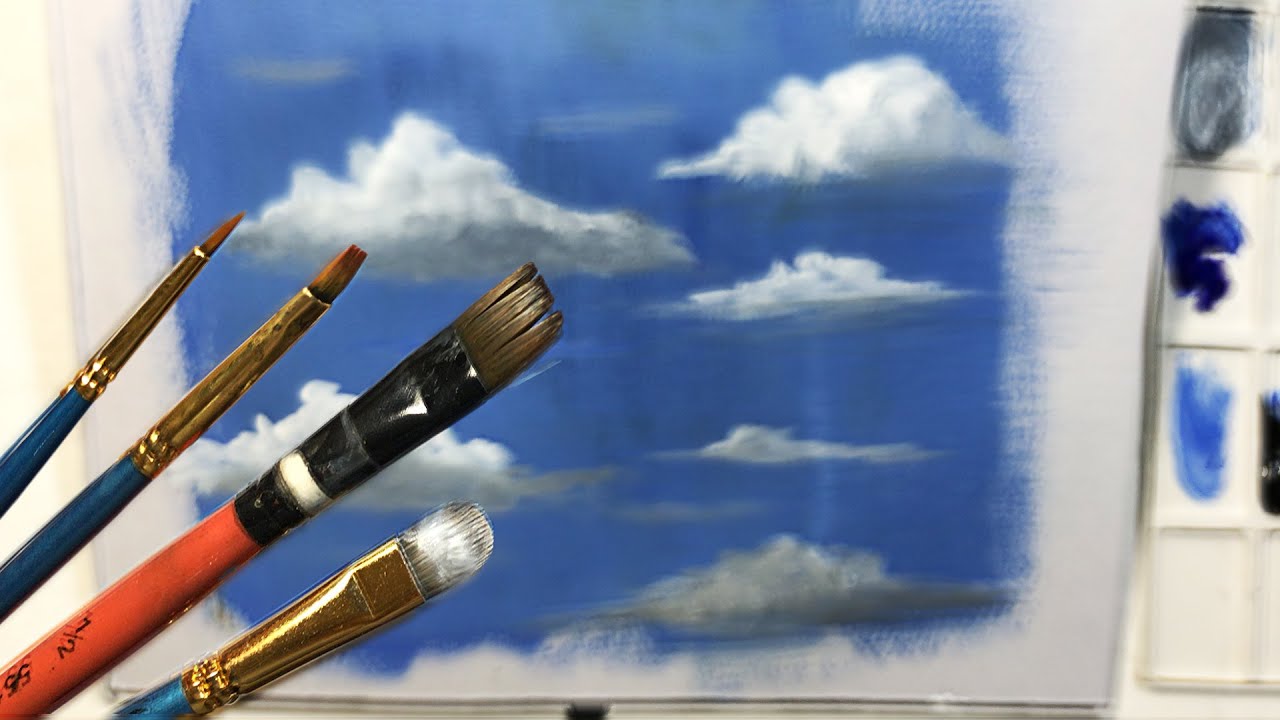 COMO PINTAR NUBES PASO A PASO CON PINTURA ACRILICAS O TEMPERAS - FACIL