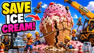 Tiny Workers Save a Giant Ice Cream Before It Melts! 🍦 | Mini Construction Story in 3D