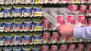 Gravity feed merchandiser for yogurt