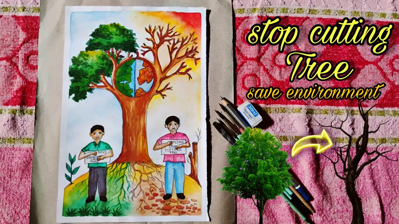How to Draw save tree Save earth | Save nature drawing easy ...