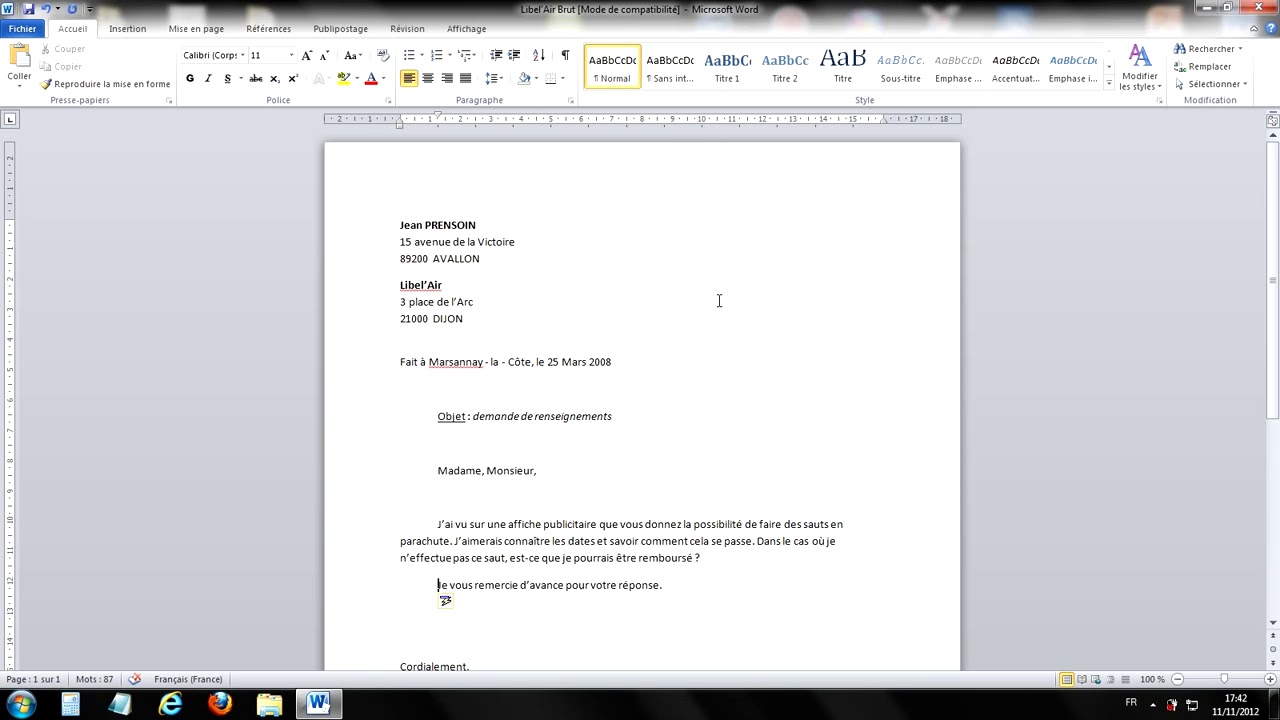 1 - Mettre en forme une lettre Word