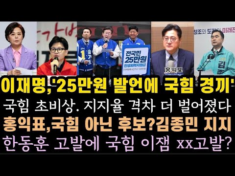 이재명, 25만원 발언에 국힘 xx 일으켜. 국힘 끝없는 지지율 추락. 홍익표, 사실상 김종민 지지.