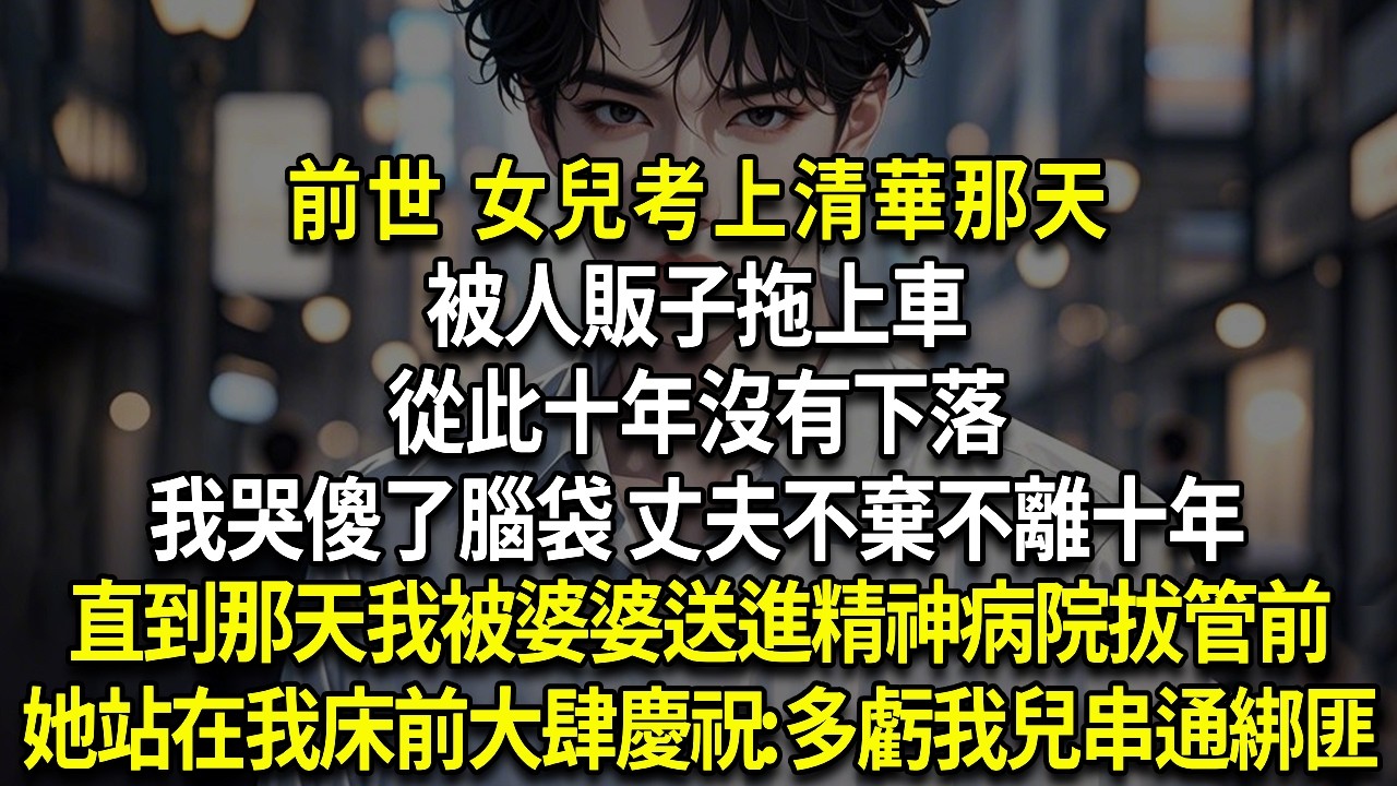 前世 女兒考上清華那天被人販子拖上車 從此十年沒有下落我哭傻了腦袋 丈夫不棄不離十年直到那天我被婆婆送進精神病院拔管前 她站在我的床前大肆慶祝：多虧我兒串通綁匪