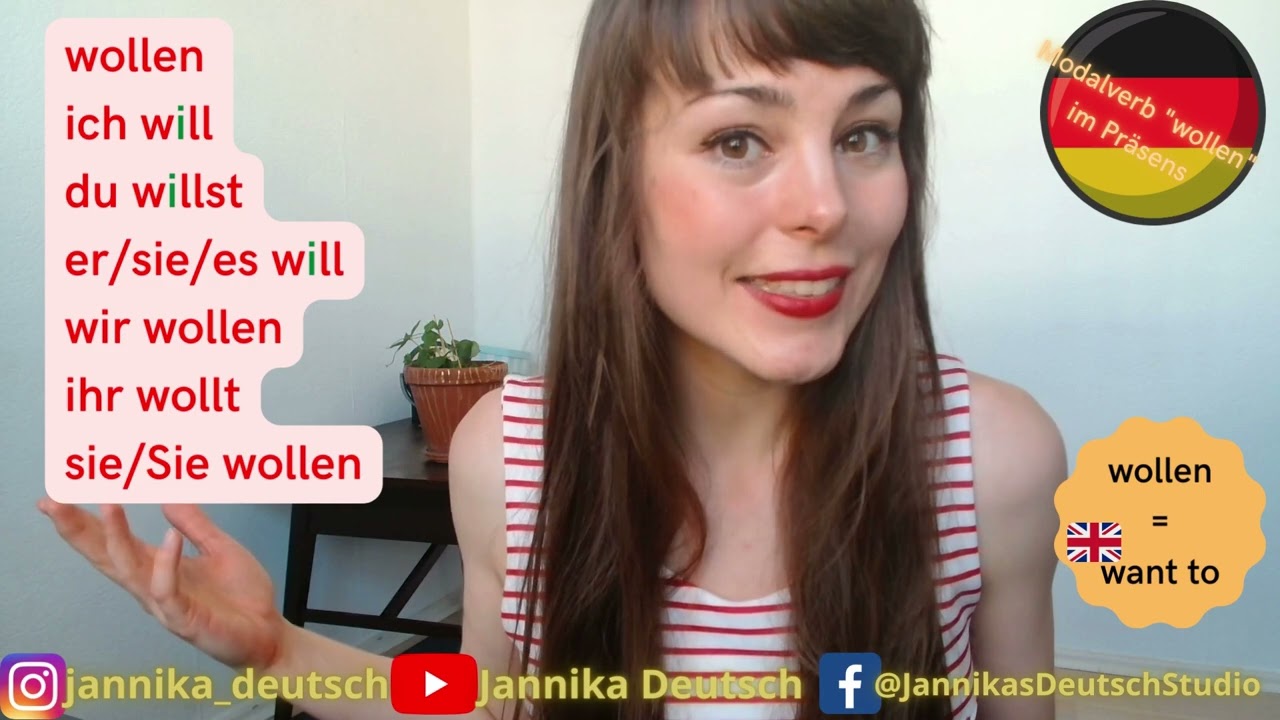 German modal verbs: wollen (conjugation - present tense) - YouTube
