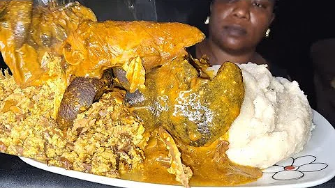 African food mukbang fufu with egusi and ogbono soup (ASMR)